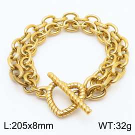 European and American Fashion Minimalist 205×8mm Mix and Match Chain Heart shaped 0T Button Charm Gold Bracelet