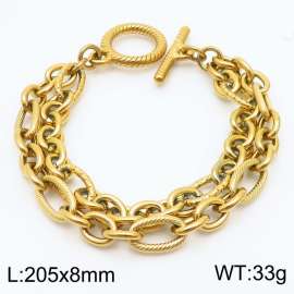 European and American Fashion Minimalist 205×8mm Double layered mixed chain OT buckle charm gold bracelet