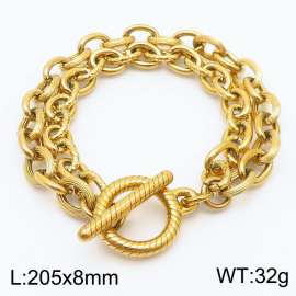 European and American Fashion Minimalist 200×8mm Double layered mixed chain OT buckle charm gold bracelet