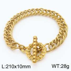 European and American Fashion Minimalist 210×10mm embossed double layer thick chain OT buckle charm gold bracelet