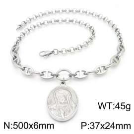500mm Women Stainless Steel Double-Style Chain Necklace with Virgin Mary Tag Pendant