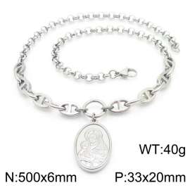 500mm Women Stainless Steel Double-Style Chain Necklace with Madonna Tag Pendant