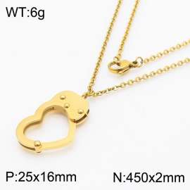 450mm Women Gold-Plated Stainless Steel Necklace with Love Heart Shape Handcuff