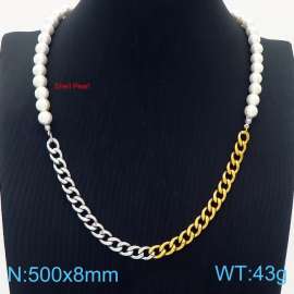 500mm Women Shell Pearls&Stainless Steel Silver&Gold Color Cuban Links Necklace