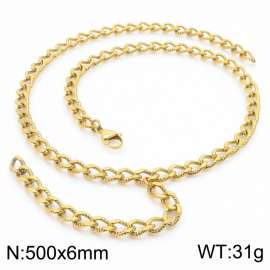 500mm Gold-Plated Stainless Steel Cracked Cuban Links Necklace with Extension Chain