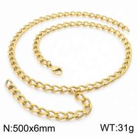 500mm Gold-Plated Stainless Steel Cracked Cuban Links Necklace with Extension Chain