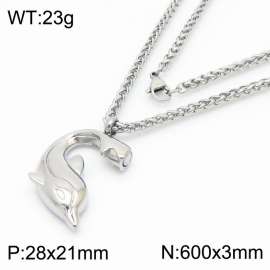 600mm Unisex Stainless Steel Braid Chain Necklace with Magnetic Dolphin Pendant