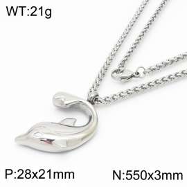 550mm Unisex Stainless Steel Braid Chain Necklace with Magnetic Dolphin Pendant