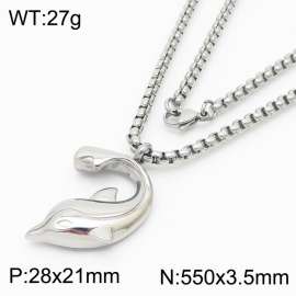 500mm Unisex Stainless Steel Box Chain Necklace with Magnetic Dolphin Pendant