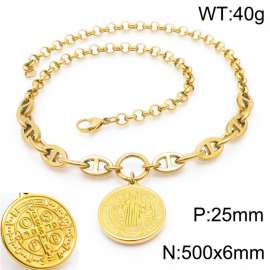500mm Women Gold-Plated Stainless Steel Double-Style Chain Necklace with Christian Saint&Cross Tag Pendant
