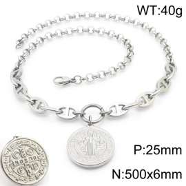 500mm Women Stainless Steel Double-Style Chain Necklace with Christian Saint&Cross Tag Pendant