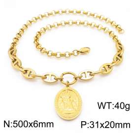 500mm Women Gold-Plated Stainless Steel Double-Style Chain Necklace with Christian Scene Tag Pendant