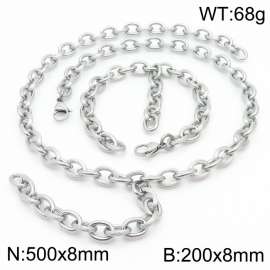 Stainless Steel Lined Oval Links Jewelry Set with 500mm Necklace&200mm Bracelet