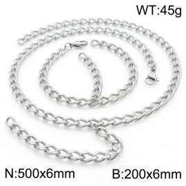 Stainless Steel Cracked Cuban Links Jewelry Set with 500mm Necklace&200mm Bracelet