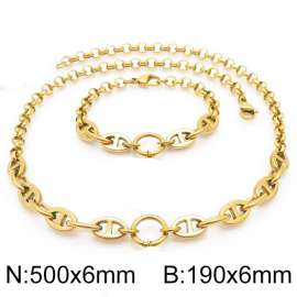 Stainless Steel Gold-Plated Double-Style Chain Jewelry Set with 500mm Necklace&190mm Bracelet