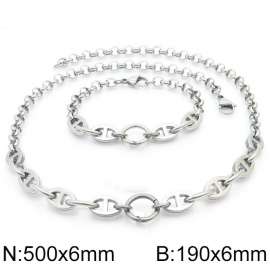 Stainless Steel Double-Style Chain Jewelry Set with 500mm Necklace&190mm Bracelet