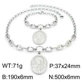Women Stainless Steel Virgin Mary Tag Jewelry Set with Double-Style Chain 500mm Necklace&190mm Bracelet