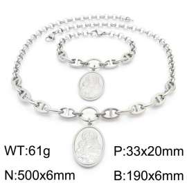Women Stainless Steel Madonna Tag Jewelry Set with Double-Style Chain 500mm Necklace&190mm Bracelet