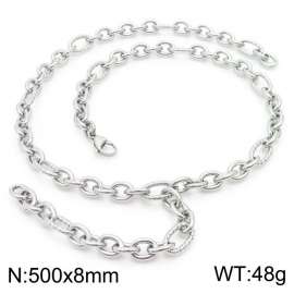 500mm Stainless Steel Cracked&Smooth Oval Links Necklace with Extension Chain