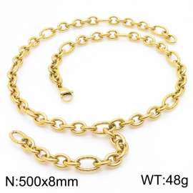 500mm Gold-Plated Stainless Steel Cracked&Smooth Oval Links Necklace with Extension Chain