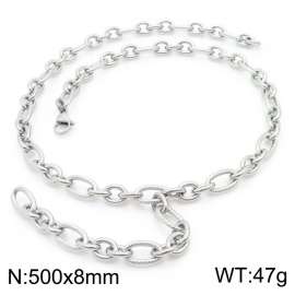 500mm Stainless Steel Striped Oval Links Necklace with Extension Chain