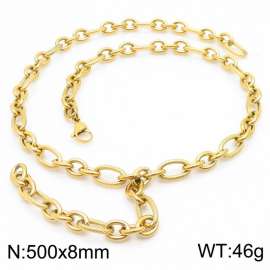 500mm Gold-Plated Stainless Steel Striped Oval Links Necklace with Extension Chain