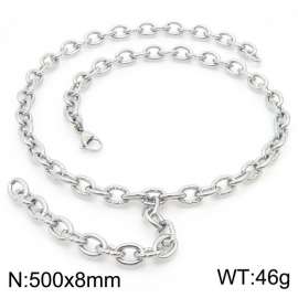 500mm Stainless Steel Cracked Oval Links Necklace with Extension Chain