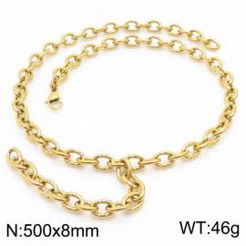 500mm Gold-Plated Stainless Steel Cracked Oval Links Necklace with Extension Chain