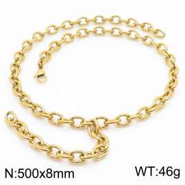 500mm Gold-Plated Stainless Steel Cracked Oval Links Necklace with Extension Chain