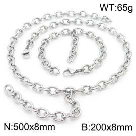 Stainless Steel Cracked Oval Links Jewelry Set with 500mm Necklace&200mm Bracelet