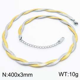 Two strand braided fishbone shaped stainless steel necklace