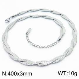 Two strand braided fishbone shaped stainless steel necklace