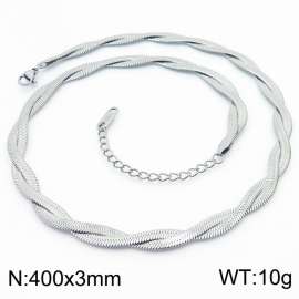 Two strand braided fishbone shaped stainless steel necklace