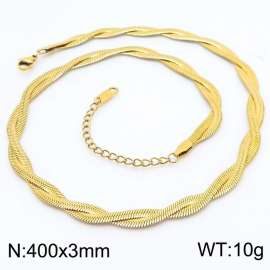 Two strand braided fishbone shaped stainless steel necklace