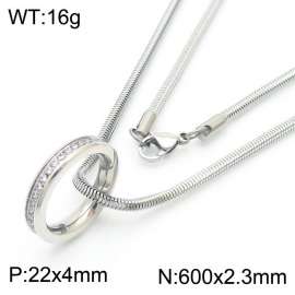 European and American fashion stainless steel 600 × 2.3mm Snake Bone Chain Hanging Diamond Ring Pendant Charm Silver Necklace