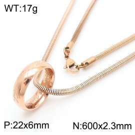 European and American fashion stainless steel 600 × 2.3mm Snake Bone Chain Hanging Ring Pendant Charm Rose Gold Necklace