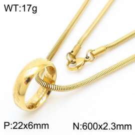 European and American fashion stainless steel 600 × 2.3mm Snake Bone Chain Hanging Ring Pendant Charm Gold Necklace
