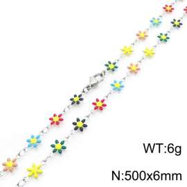 500 × 6mm fresh and fashionable niche design women's stainless steel colored daisy temperament silver necklace