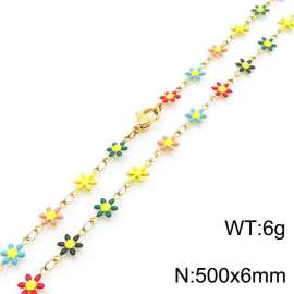 500 × 6mm fresh and fashionable niche design women's stainless steel colored daisy temperament gold necklace