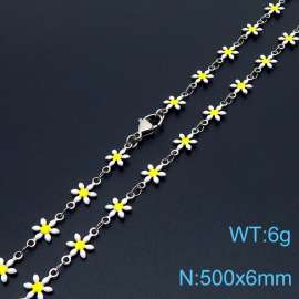 500 × 6mm fresh and fashionable niche design women's stainless steel pink daisy temperament silver necklace