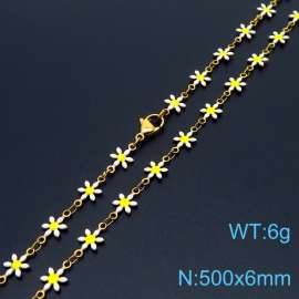500 × 6mm fresh and fashionable niche design women's stainless steel white daisy temperament gold necklace