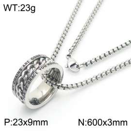 European and American fashion stainless steel 600 × 3mm Square Pearl Chain Hanging Letter Ring Pendant Charm Silver Necklace