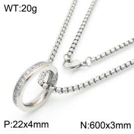 European and American fashion stainless steel 600 × 3mm Square Pearl Chain Hanging Diamond Ring Pendant Charm Silver Necklace