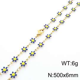 500 × 6mm fresh and fashionable niche design women's stainless steel deep blue daisy temperament gold necklace