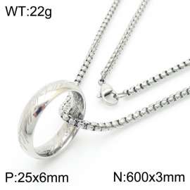 European and American fashion stainless steel 600 × 3mm Square Pearl Chain Ring Pendant Charm Silver Necklace