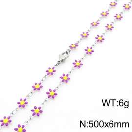 500× 6mm fresh and fashionable niche design women's stainless steel purple daisy temperament silver necklace