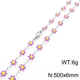 500× 6mm fresh and fashionable niche design women's stainless steel purple daisy temperament silver necklace
