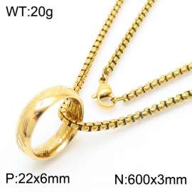 European and American fashion stainless steel 600 × 3mm Square Pearl Chain Ring Pendant Charm Gold Necklace
