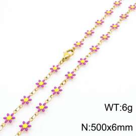 500× 6mm fresh and fashionable niche design women's stainless steel purple daisy temperament gold necklace
