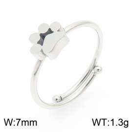 Silver Color Stainless Steel Open Ring with Cute Paw Mark Charm